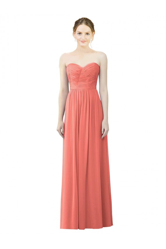 Magasins de Corail Trapèze Sans bretelle Mousseline Longue Robes demoiselle d'honneur