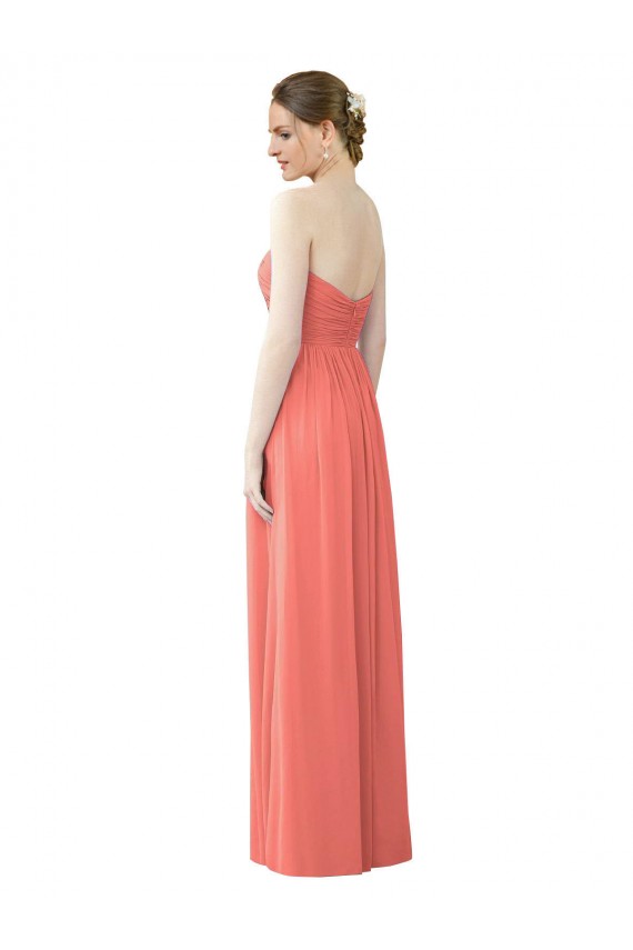 Magasins de Corail Trapèze Sans bretelle Mousseline Longue Robes demoiselle d'honneur