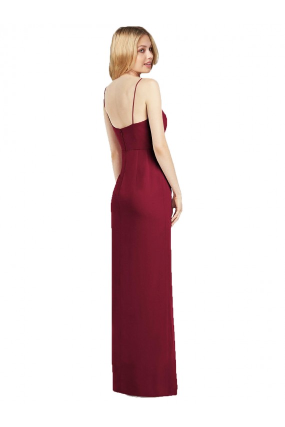 Magasins de Corail Trompette Bretelles spaghetti Col V Mousseline Longue Robes demoiselle d'honneur