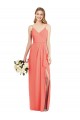 Magasins de Corail Trompette Bretelles spaghetti Col V Mousseline Longue Robes demoiselle d'honneur