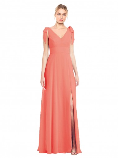Magasins de Corail Trompette Col V Mousseline Longue Robes demoiselle d'honneur