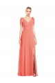 Magasins de Corail Trompette Col V Mousseline Longue Robes demoiselle d'honneur