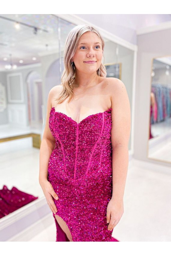 Magasins de Couleur affichée Fourreau Balayage train Paillettes Velours Longue Robes de bal