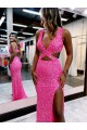 Magasins de Couleur affichée Fourreau Col V Balayage train Paillettes Velours Longue Robes de bal