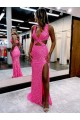 Magasins de Couleur affichée Fourreau Col V Balayage train Paillettes Velours Longue Robes de bal