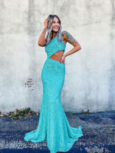 Magasins de Couleur affichée Sirène Balayage train Paillettes Velours Longue Robes de bal