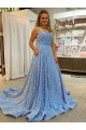 Magasins de Couleur affichée Trapèze Scoop Traîne moyenne Paillettes Velours Longue Robes de bal