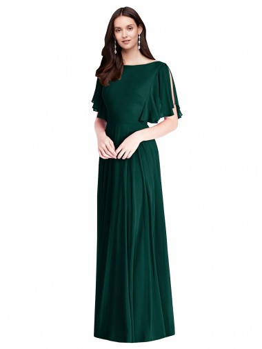 Magasins de Evergreen Trapèze Bateau Mousseline Longue Robes demoiselle d'honneur