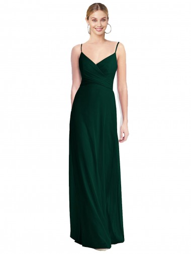 Magasins de Evergreen Trapèze Bretelles spaghetti Col V Mousseline Longue Robes demoiselle d'honneur