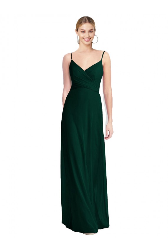 Magasins de Evergreen Trapèze Bretelles spaghetti Col V Mousseline Longue Robes demoiselle d'honneur