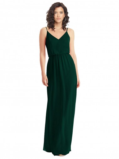 Magasins de Evergreen Trapèze Col V Mousseline Longue Robes demoiselle d'honneur