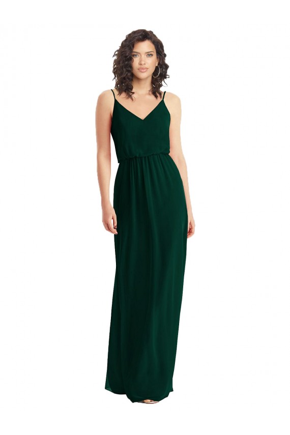 Magasins de Evergreen Trapèze Col V Mousseline Longue Robes demoiselle d'honneur