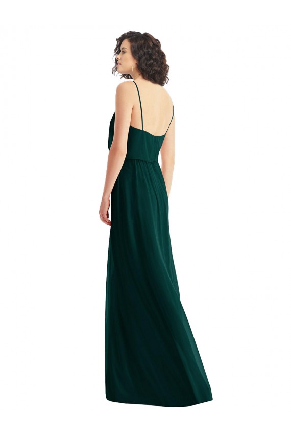 Magasins de Evergreen Trapèze Col V Mousseline Longue Robes demoiselle d'honneur
