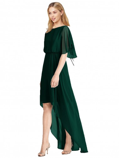 Magasins de Evergreen Trapèze Col rond Mousseline Longue Asymétrique Robes demoiselle d'honneur