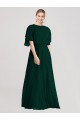 Magasins de Evergreen Trapèze Col rond Mousseline Longue Robes demoiselle d'honneur
