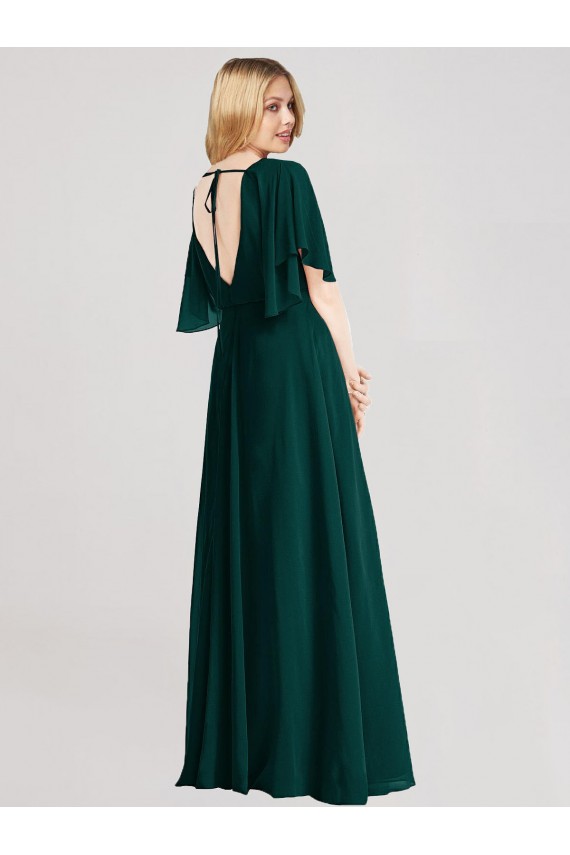 Magasins de Evergreen Trapèze Col rond Mousseline Longue Robes demoiselle d'honneur