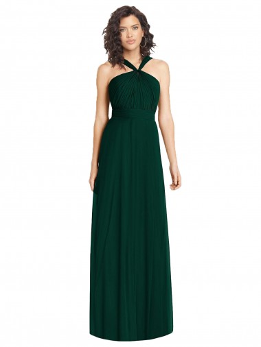 Magasins de Evergreen Trapèze Licou Mousseline Longue Robes demoiselle d'honneur