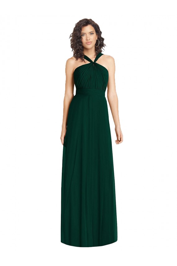 Magasins de Evergreen Trapèze Licou Mousseline Longue Robes demoiselle d'honneur