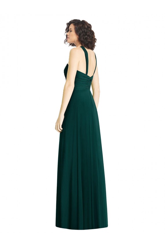Magasins de Evergreen Trapèze Licou Mousseline Longue Robes demoiselle d'honneur