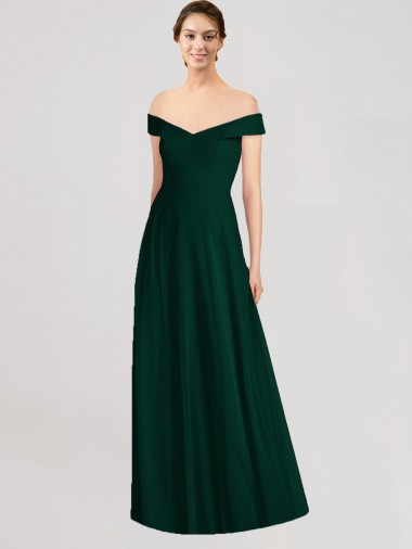Magasins de Evergreen Trapèze Épaule Dénudée Col V Mousseline Longue Robes demoiselle d'honneur