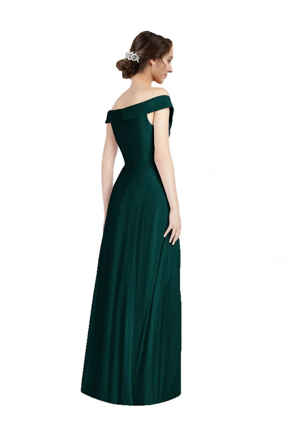 Magasins de Evergreen Trapèze Épaule Dénudée Col V Mousseline Longue Robes demoiselle d'honneur