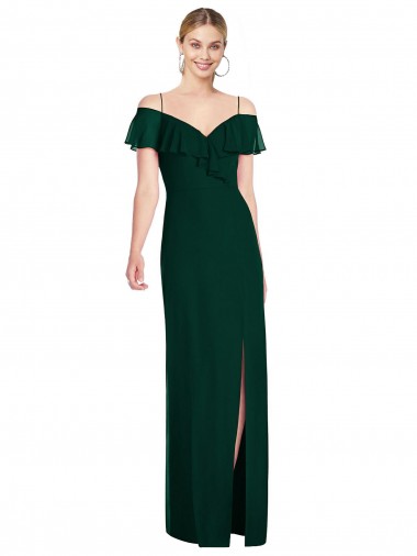 Magasins de Evergreen Trompette Bretelles spaghetti Mousseline Longue Robes demoiselle d'honneur