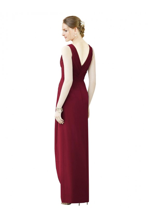 Magasins de Fourreau Col V Mousseline Longue Robes demoiselle d'honneur