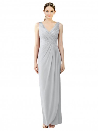 Magasins de Fourreau Col V Mousseline Longue Robes demoiselle d'honneur