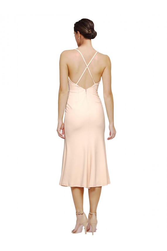 Magasins de Fourreau Col V midi Crêpe Stretch Courte Robes demoiselle d'honneur / Robes de bal / Robes de cocktail