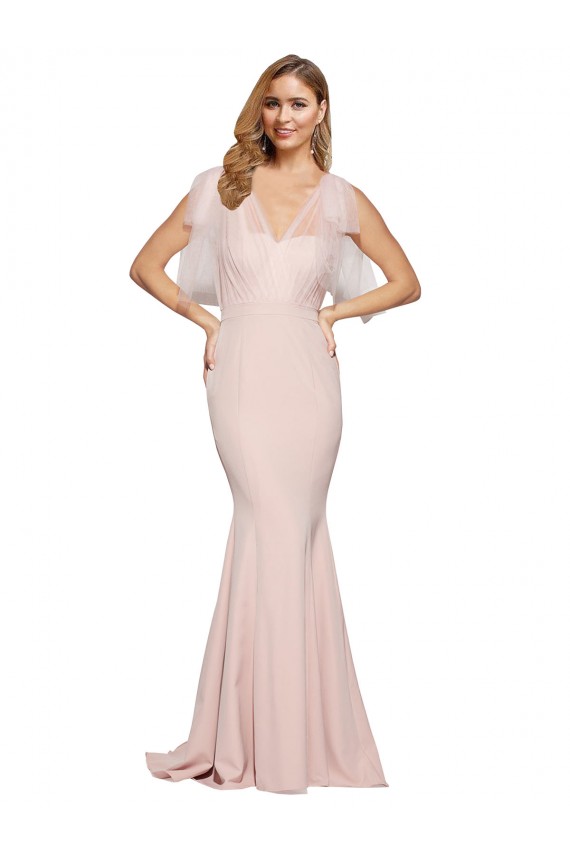 Magasins de Fourreau Crêpe Stretch Tulle Longue Formelles Robes demoiselle d'honneur / Robes de soirée / Robes de bal