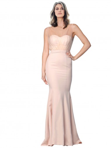 Magasins de Fourreau Crêpe Stretch Tulle Longue Formelles Robes demoiselle d'honneur / Robes de soirée / Robes de bal