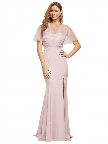 Magasins de Fourreau Crêpe Stretch Tulle Longue Formelles Robes demoiselle d'honneur / Robes de soirée / Robes de bal