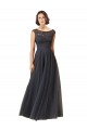 Magasins de Gris ardoise Trapèze Bateau Tulle Dentelle Longue Robes demoiselle d'honneur