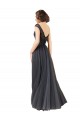 Magasins de Gris ardoise Trapèze Bateau Tulle Dentelle Longue Robes demoiselle d'honneur