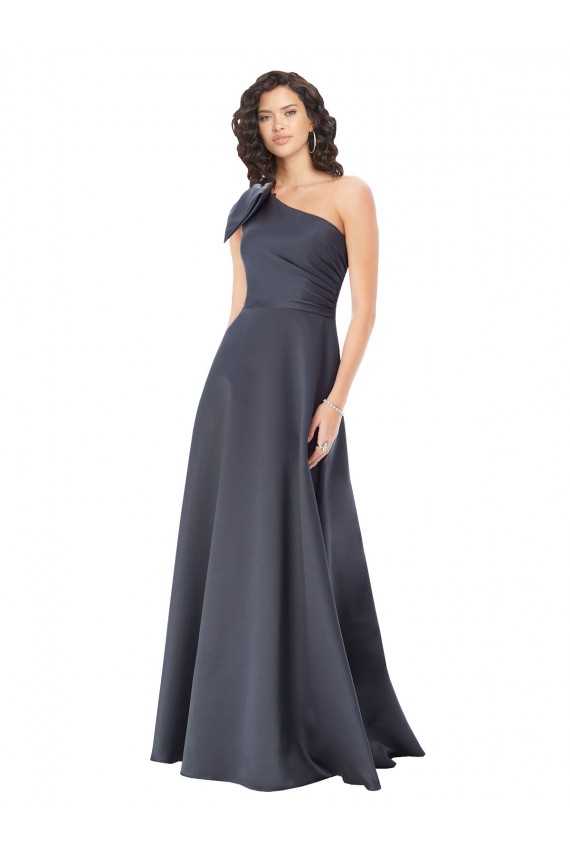 Magasins de Gris ardoise Trapèze Satiné Longue Formelles Robes demoiselle d'honneur / Robes de soirée / Robes de bal