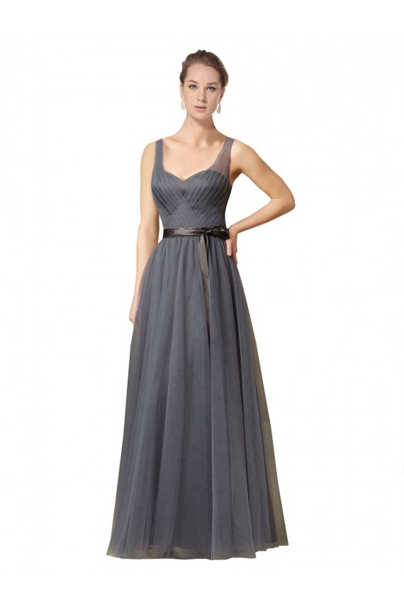 Magasins de Gris ardoise Trapèze Tulle Longue Robes demoiselle d'honneur