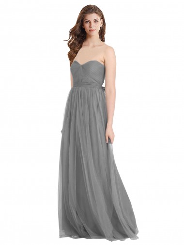 Magasins de Gris ardoise Trapèze Tulle Longue Robes demoiselle d'honneur