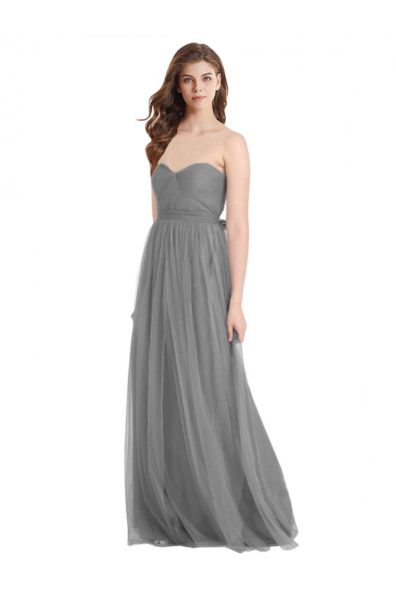 Magasins de Gris ardoise Trapèze Tulle Longue Robes demoiselle d'honneur