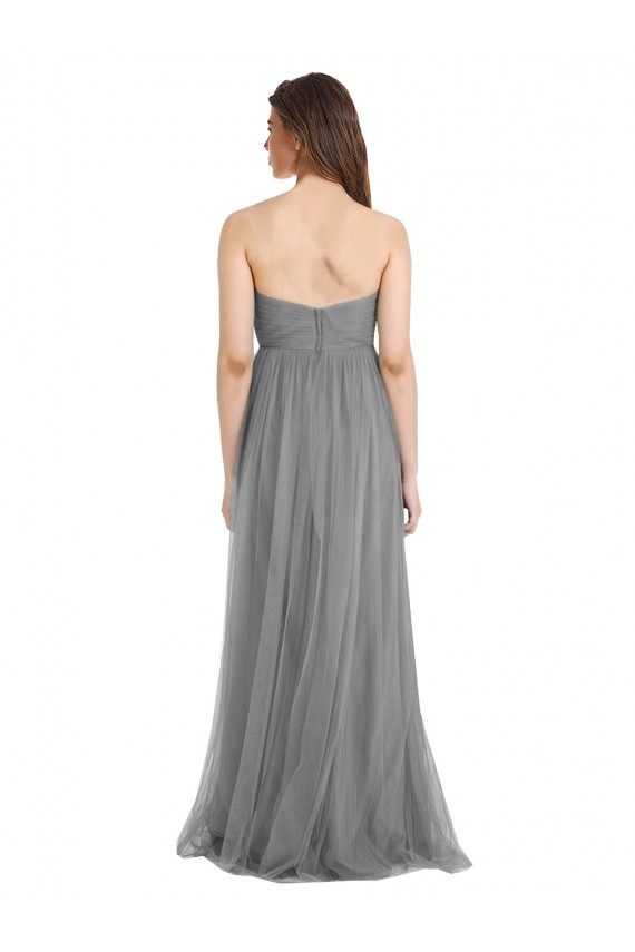 Magasins de Gris ardoise Trapèze Tulle Longue Robes demoiselle d'honneur