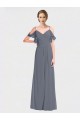 Magasins de Gris ardoise Trapèze Épaule Dénudée Col V Mousseline Longue Robes demoiselle d'honneur