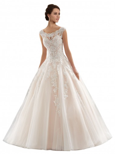 Magasins de Ivoire & Champagne Princesse Bateau Tulle Dentelle Robes de mariée