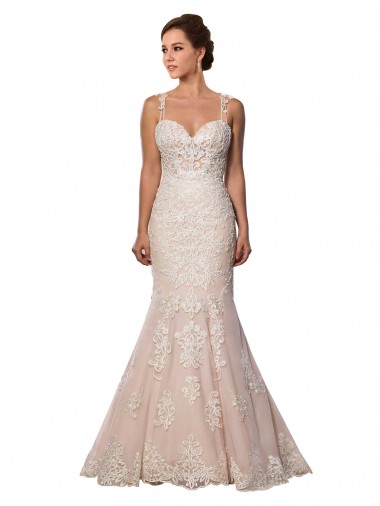 Magasins de Ivoire & Champagne Sirène Bretelles spaghetti Dentelle Boho Robes de mariée