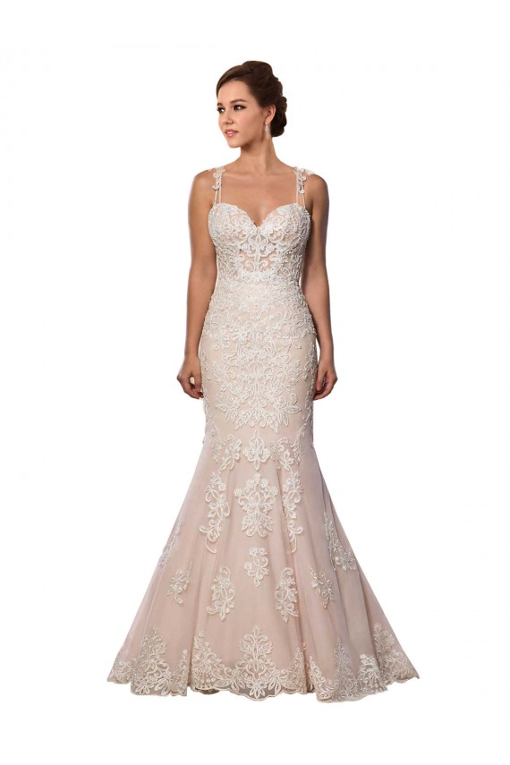 Magasins de Ivoire & Champagne Sirène Bretelles spaghetti Dentelle Boho Robes de mariée