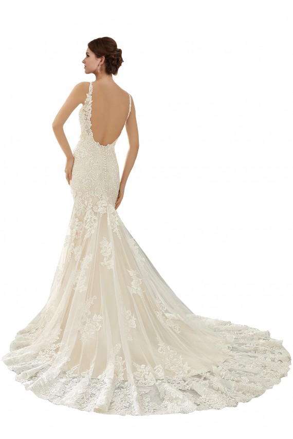 Magasins de Ivoire & Champagne Sirène Col V Dentelle Robes de mariée