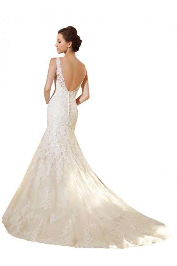 Magasins de Ivoire & Champagne Sirène Col V Tulle Dentelle Robes de mariée
