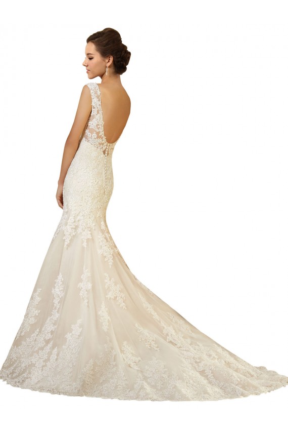Magasins de Ivoire & Champagne Sirène Col V Tulle Dentelle Robes de mariée