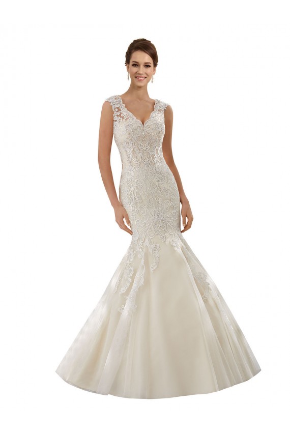 Magasins de Ivoire & Champagne Sirène Col V Tulle Dentelle Robes de mariée