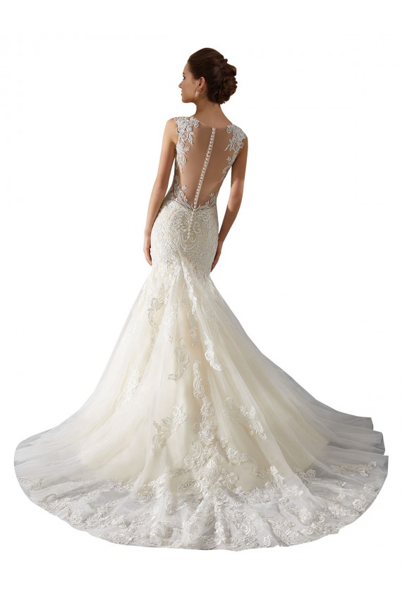 Magasins de Ivoire & Champagne Sirène Col V Tulle Dentelle Robes de mariée