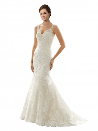 Magasins de Ivoire & Champagne Sirène Col V Tulle Dentelle Robes de mariée