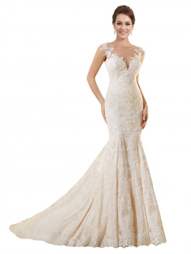 Magasins de Ivoire & Champagne Sirène Illusion Dentelle Robes de mariée